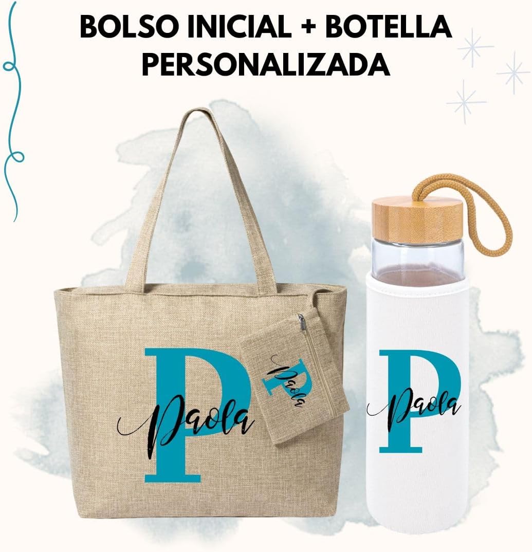 9.Pack Bolso y Botella de Cristal Personalizados