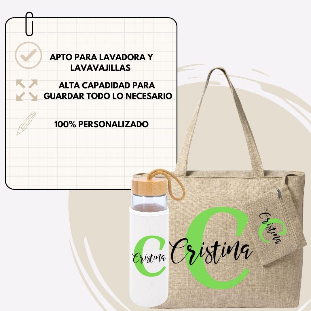 9.Pack Bolso y Botella de Cristal Personalizados